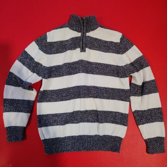 OsdKosh 1/4 zip up knit pullover grey white stripe boy's size 8 - Picture 1 of 4